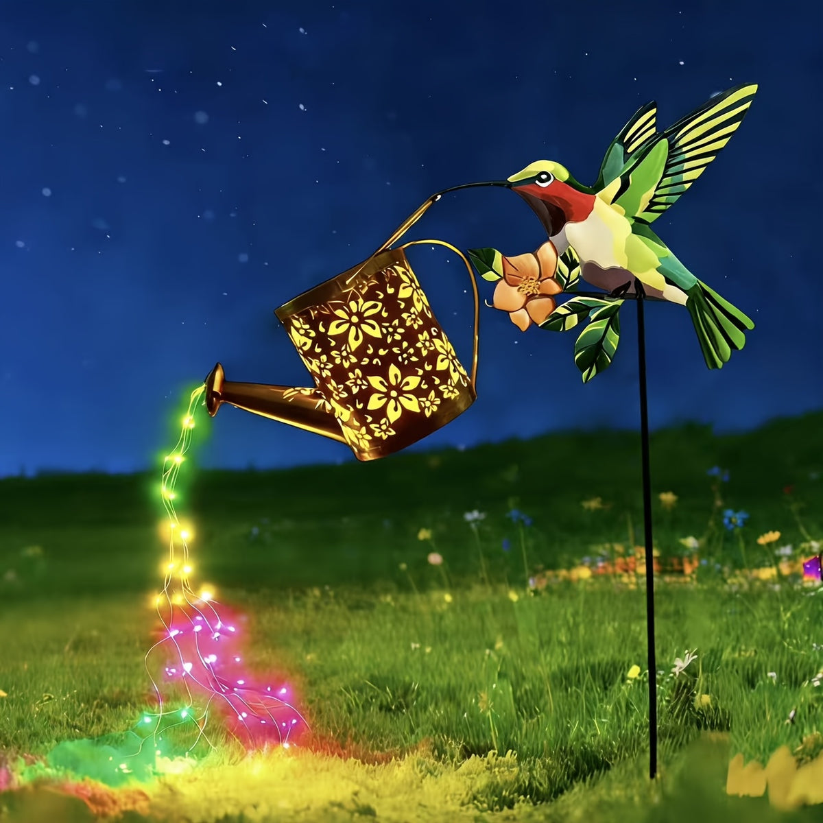 Hummingbird Solar Hanging Lantern, IP65-Rated Garden Light with Automatic On and Off, Warm White or Colorful Light for Patio, Courtyard and Yard Decor