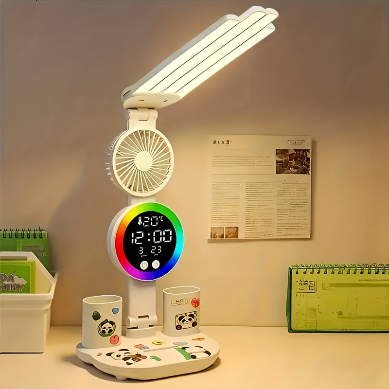 LED Desk Lamp with Built-In Fan, Touch Dimming and Night Light, Listed USB Color-Changing Reading Light with Multi-Angle Adjustment and One- or Two-Piece Options