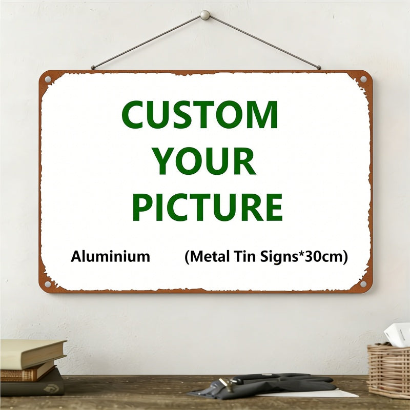Custom Metal Wall Sign, 12 x 8 Inch Horizontal Tin Plaque with Personalized Text or Pattern Reference for Vintage Home, Garden, Bar and Restaurant Decor