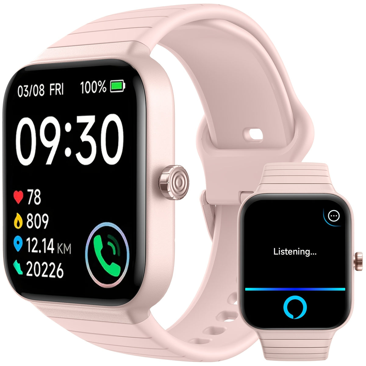 1.95 Inch Smart Watch with Alexa Built-in, Wireless Call Smartwatch with 100+ Sport Modes, Fitness Activity Tracker & Pedometer, for iPhone & Android, HD Touch Screen, Birthday & Mother's Day Gift