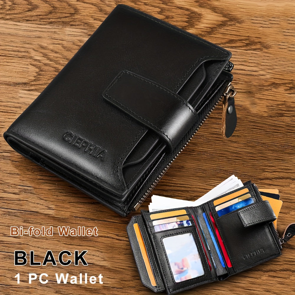 Leather Wallet for Men with Listed RFID Blocking Design, Card Slots, Coin Pocket and ID Storage, Six Brown, Black and Coffee Color or Bifold Options