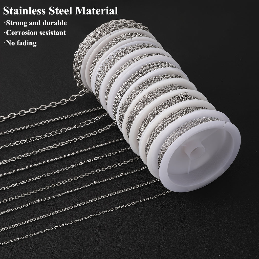 10 Rolls of 304 Stainless Steel Golden and Silvery Metal Chain, DIY Jewelry Making Material, Used for Jewelry Making
