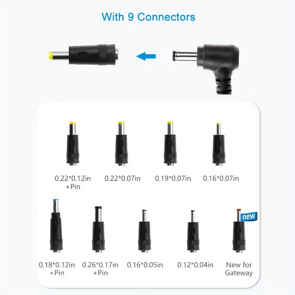 19V Power Supply Adapter with Listed 3.42A 65W Maximum Output, 3.0 x 1.1mm Connector or 5.5 x 2.5mm Nine-Tip Option for Compatible Laptops and Monitors