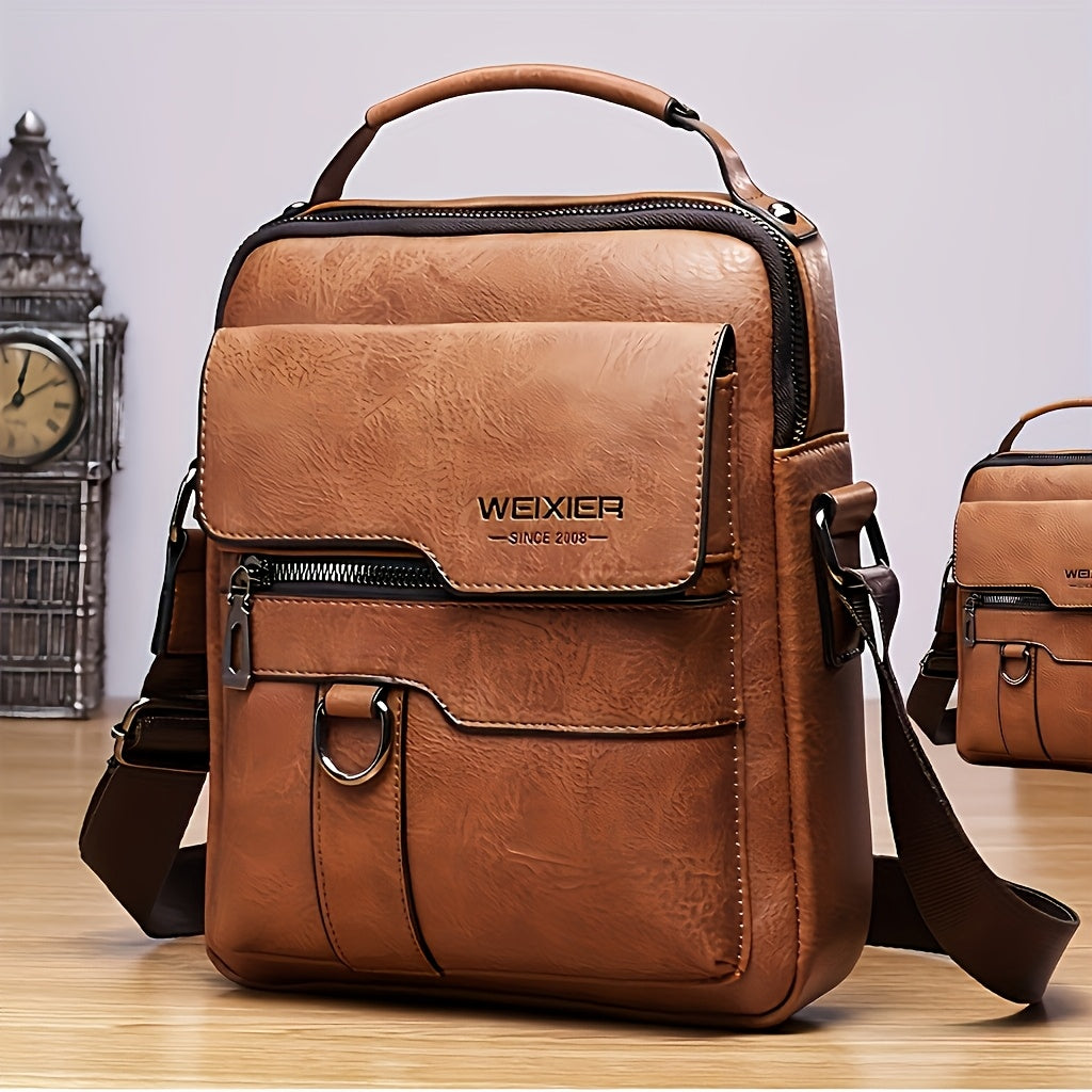 Men's Leather Diagonal Backpack, Retro Sling-Style Commuter Bag with Adjustable Shoulder Strap in Black, Dark Brown or Brown for Everyday Outings and Travel