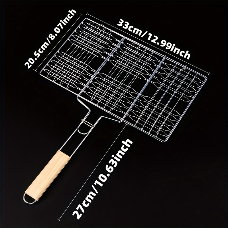 Rectangular Grill Basket with Large-Capacity Metal Grid Design for Fish, Chicken, Steak, Shrimp and Vegetables at Backyard BBQs, Picnics and Camping