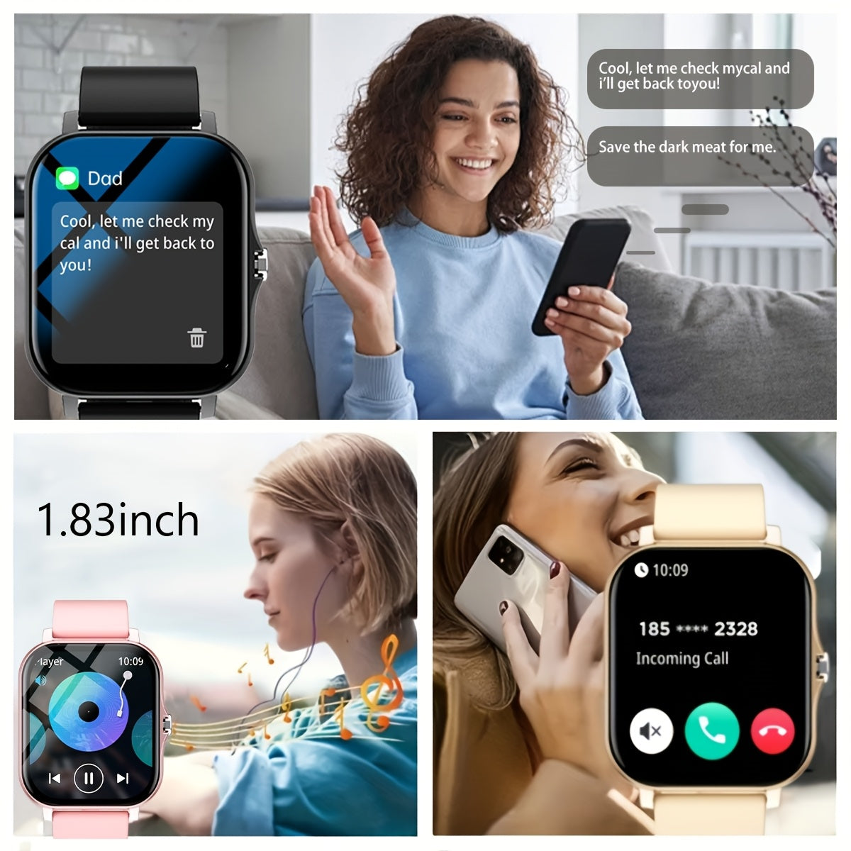 TFT Touchscreen Calling Smartwatch with Listed 1.83-Inch Display, 180mAh Battery, TPU and Steel Straps, Camera and Music Functions in Four Color Options