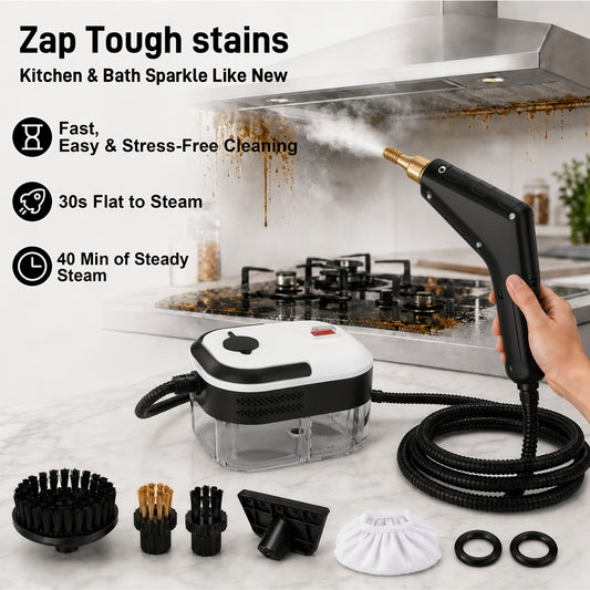 1200W Handheld Steam Cleaning Machine in White with Listed 3.5-Bar Pressure, 230°F Steam and Nine Accessories for Compatible Home Tile and Grout Cleaning