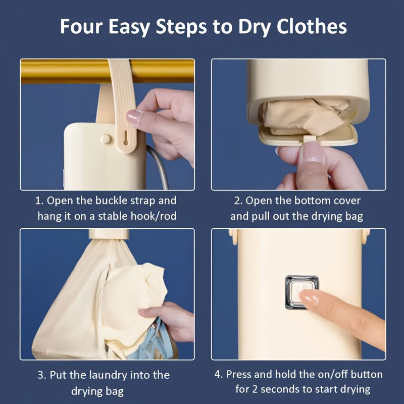 White Portable Clothes Dryer with Listed Timer and Drying Bag, Mini Garment Drying Unit for Suitable Small Laundry Items in Apartments, Dorms and RVs