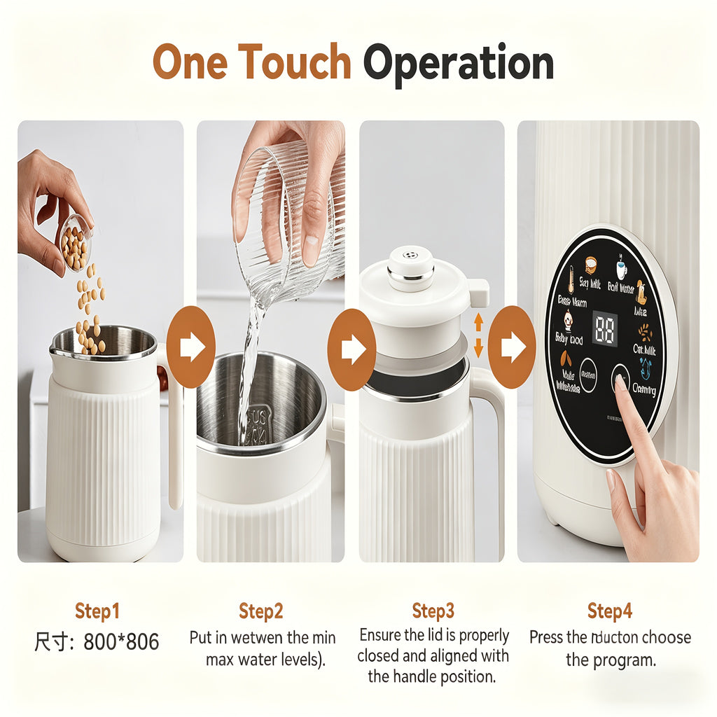 Plant-Based Milk Maker 35 oz with Listed Eight-Blade Design, Off-White Nut and Soy Beverage Machine with Delay Start, Keep Warm and Self-Cleaning Functions