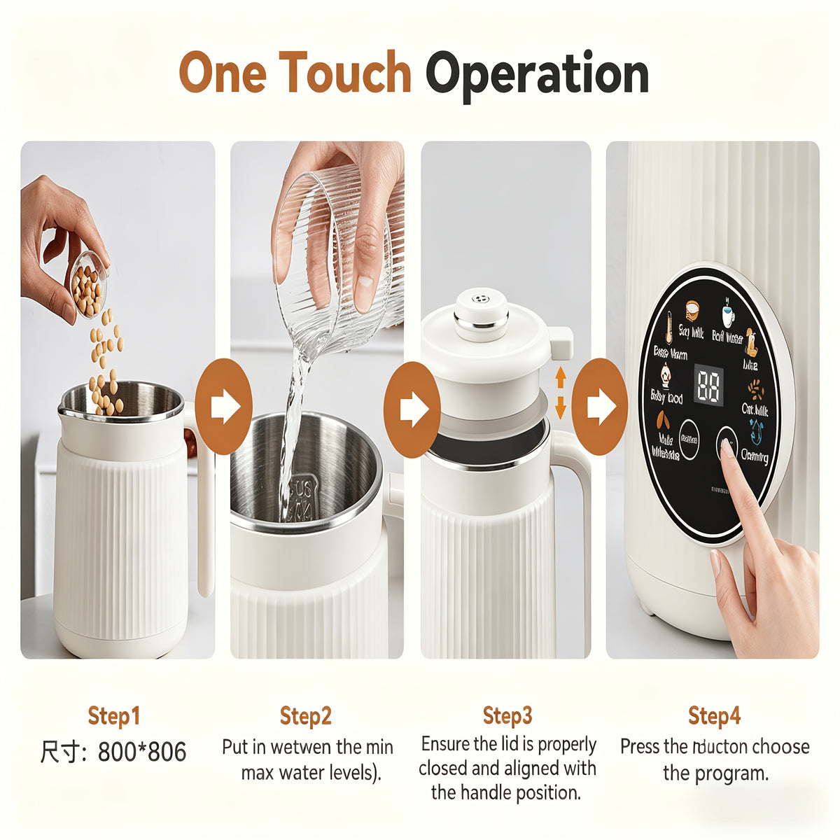 Plant-Based Milk Maker 35 oz with Listed Eight-Blade Design, Off-White Nut and Soy Beverage Machine with Delay Start, Keep Warm and Self-Cleaning Functions