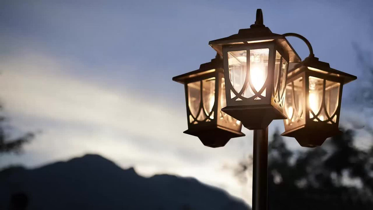 Solar Outdoor Post Light in Black with Three Heads, Warm White Edison Bulbs and Listed 73-Inch Adjustable Height, Single Concrete-Mounted Lamp for Patio Decor