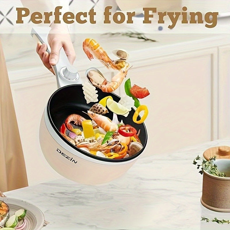 Electric Hot Pot with Steamer and Listed 57.48oz Capacity, Portable Nonstick Mini Skillet with Adjustable Power in Beige or Green for Noodles and Kitchen Meals