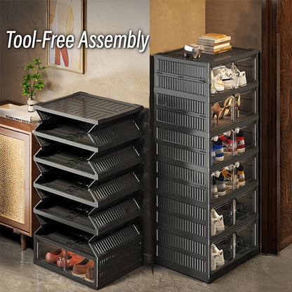Foldable Shoe Cabinet with Clear Magnetic Doors, Tool-Free One-Piece Design and Listed 3, 6 or 9-Tier Options for Entryway and Hallway Storage