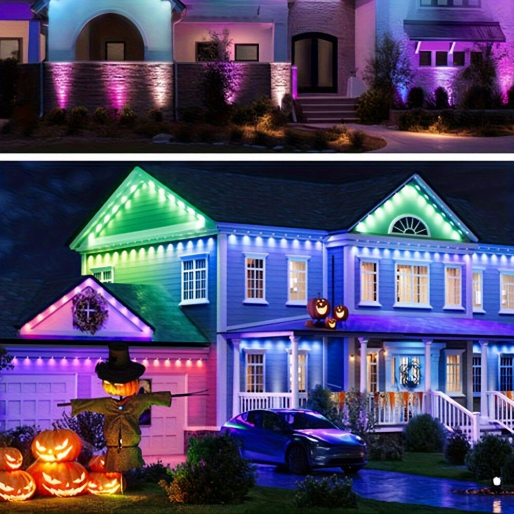 RGB Multicolor Eaves Lights with App and Remote Control, Music Sync, Timer and Dimming, 49ft, 100ft or 200ft for Outdoor Holiday House Decor