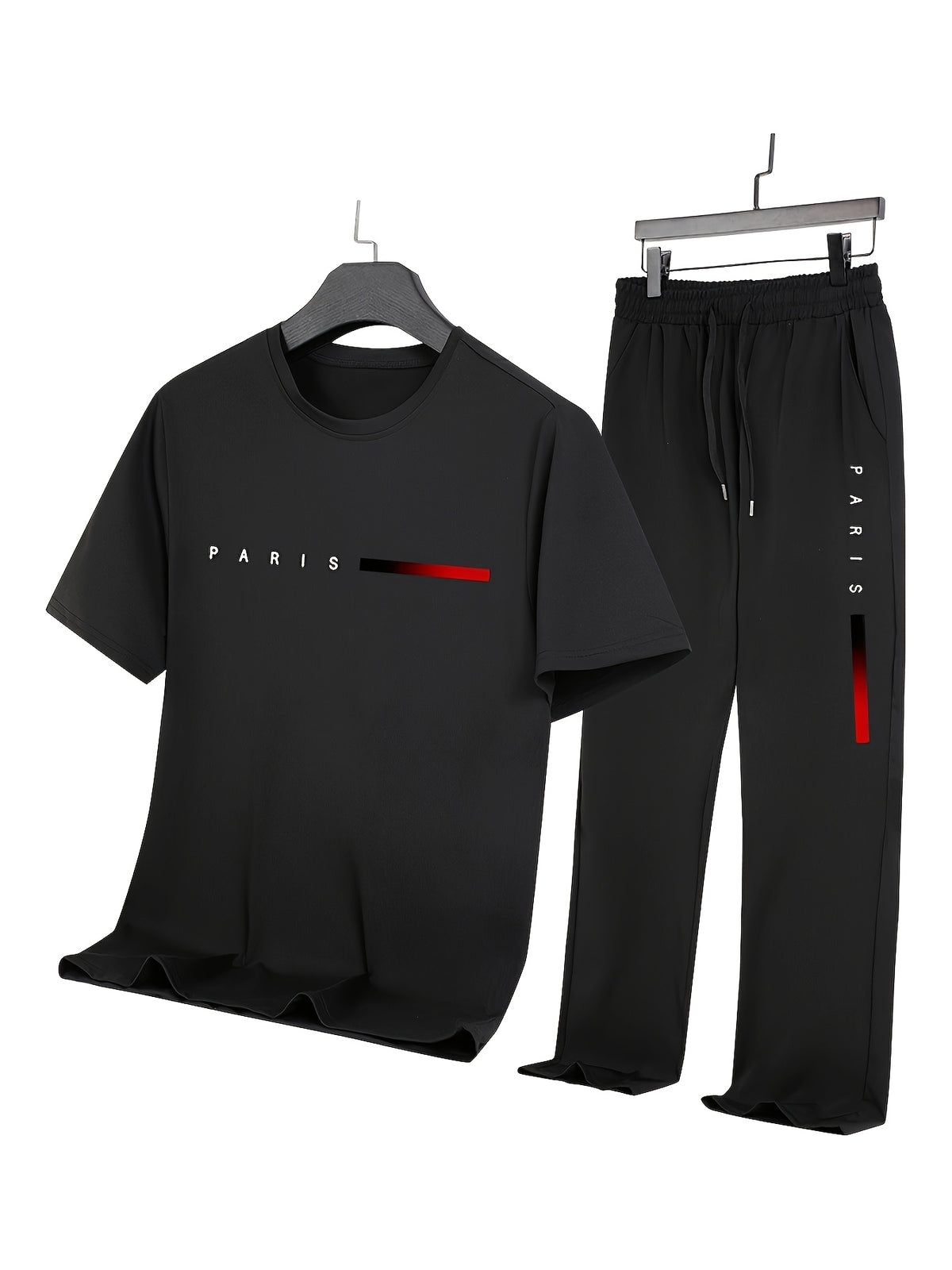 Men's Two-Piece Outfit with Printed Short Sleeve Crew Neck Top and Straight Pants, Seven Color Options and S to XXL Sizes for Casual Spring and Summer Style