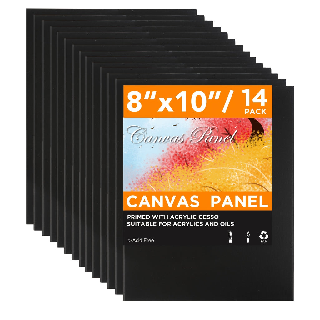 Textured Canvas Set of 14 with Listed 8x10-Inch Size, Black or White Gesso-Primed Art Surfaces for Oil and Acrylic Painting, Studio Projects and Handmade Wall Decor