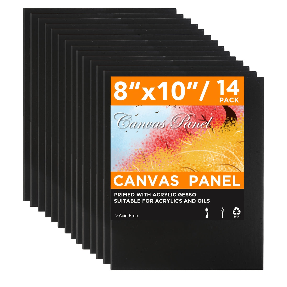 Textured Canvas Set of 14 with Listed 8x10-Inch Size, Black or White Gesso-Primed Art Surfaces for Oil and Acrylic Painting, Studio Projects and Handmade Wall Decor