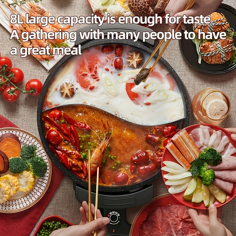 Yin Yang Electric Cooking Pot by Aoran, Black Nonstick Kitchen Cooker with US Plug for Steaming, Boiling, Stir-Frying and Stewing, Gift Bag Option