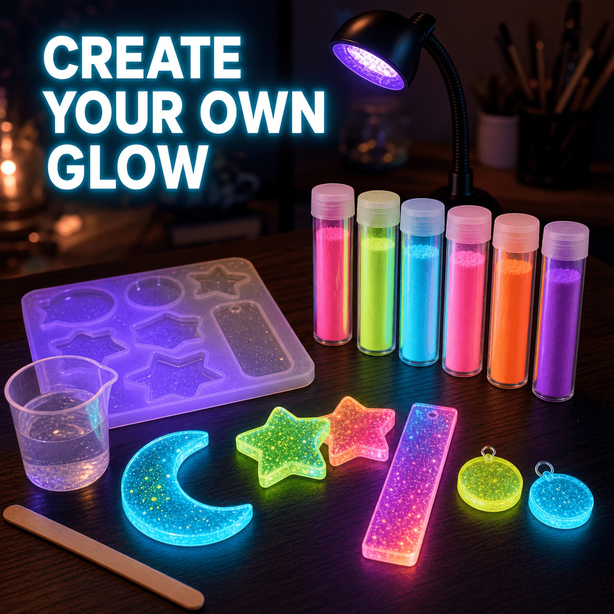 Glow in the Dark Craft Powder with Listed 12 Colors and 20g Label, Mixed-Color Luminous Pigment for Compatible Epoxy Resin Art, DIY Gifts and Holiday Decorations