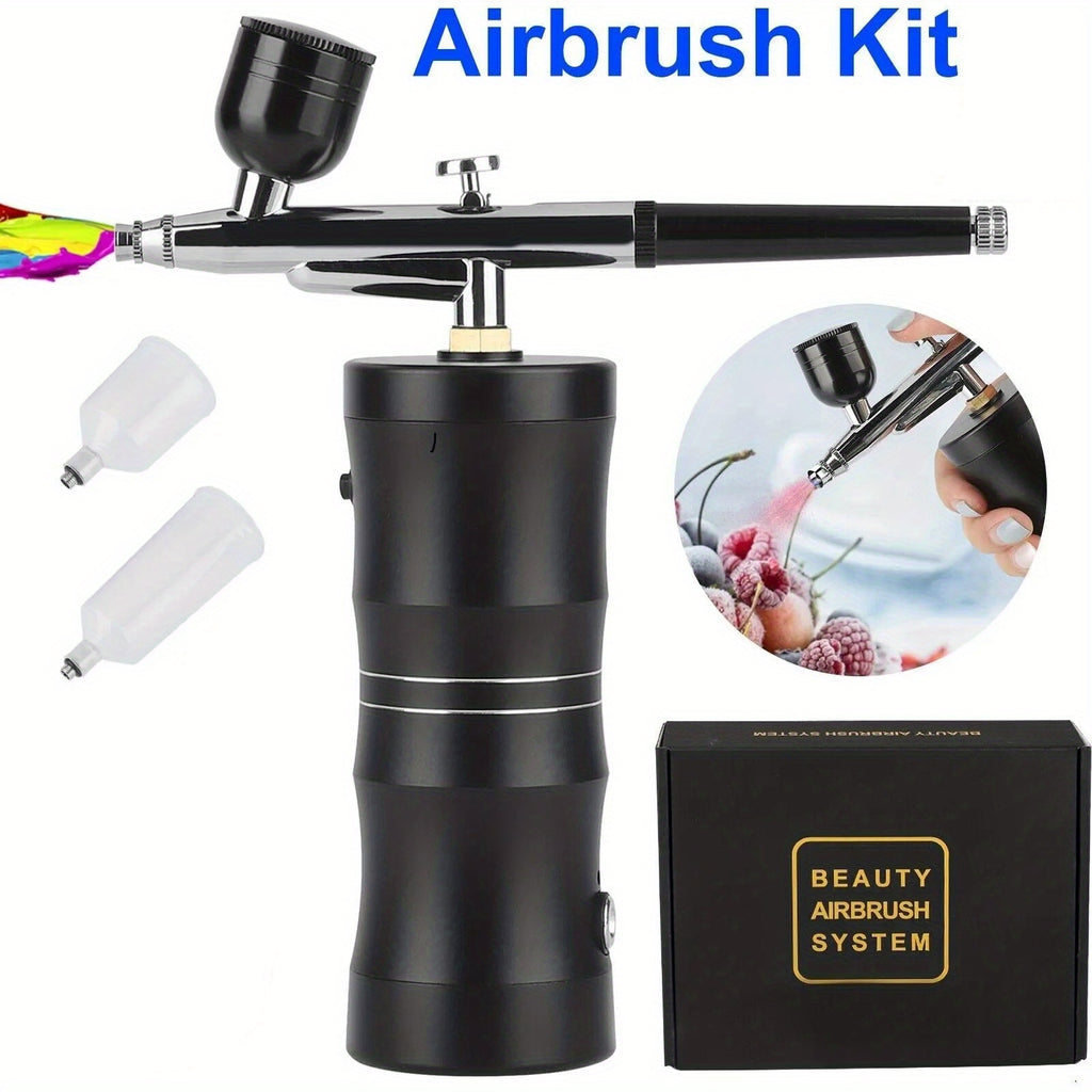 Portable Airbrush Kit with Mini Compressor, Black Aluminum Alloy Air Brush with Nozzle and Cleaning Brush Set for Art, Models and Nail Designs