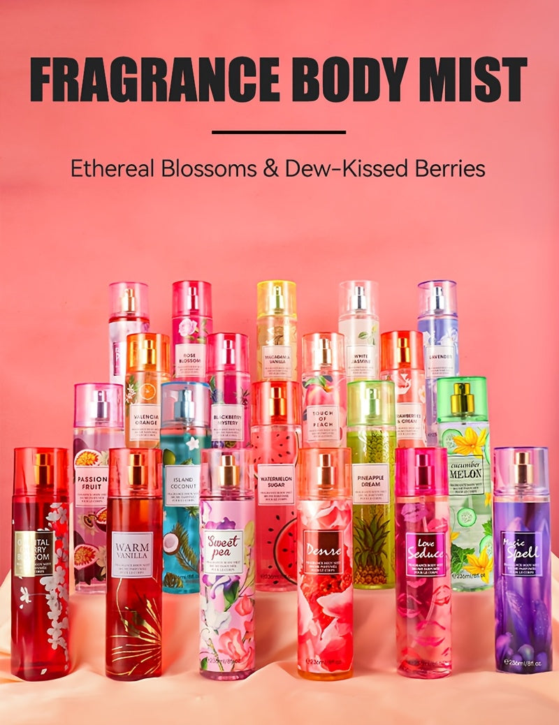Hair and Body Mist for Women, Listed 8 Fl Oz 236ml Fragrance Spray with Ten Style Choices Including Cucumber Melon, Rose Blossom and Macadamia Vanilla for Daily Routines