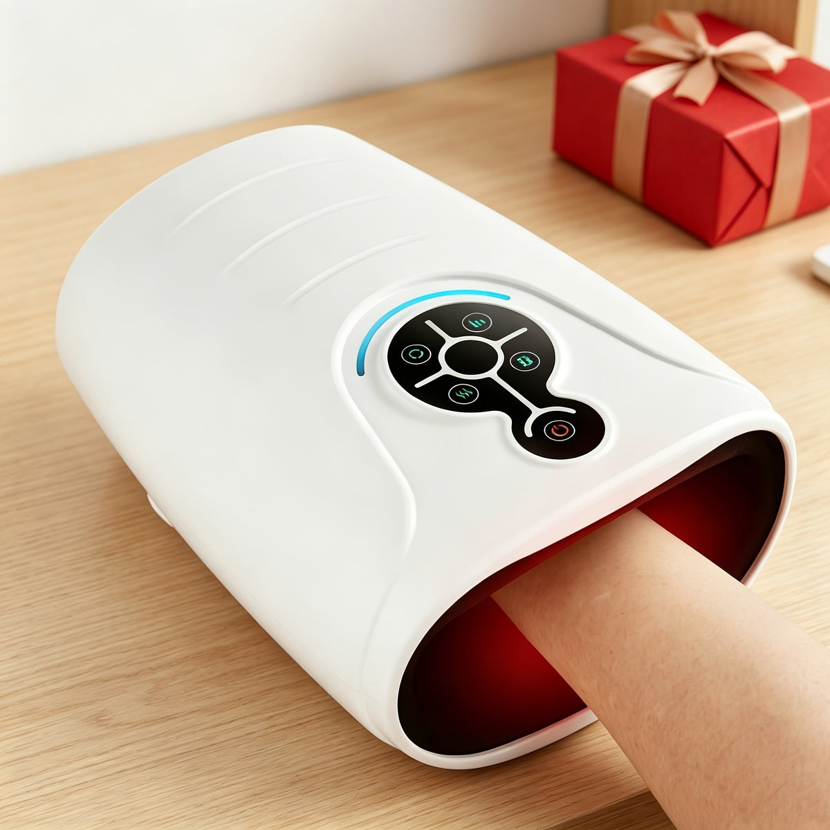 Palm Press Hand Massager in White for Instruction-Guided Adult Home Relaxation Routines, Personal Care Gift Ideas for Parents and Family