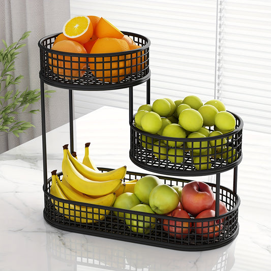 3-Tier Metal Fruit Basket for Kitchen Organization, Large Capacity Produce, Bread and Snack Storage with Black and 3 tier-Golden Option Labels