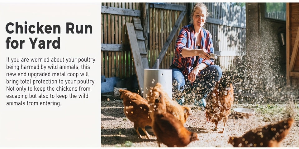 Metal Poultry Run Enclosure by SNDM, Outdoor Chicken Coop Cage with Listed Partial Cover, Mesh Walls, Access Doors and Latches in Three Unit Options