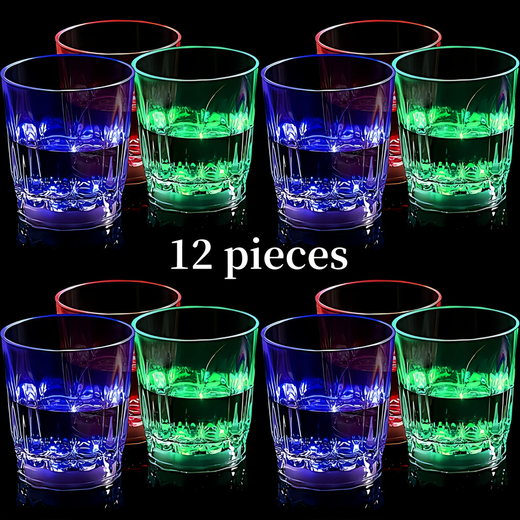 LED Light-Up Party Wine Glasses with Color-Changing Mode Wording, Small Cup Sets in 12 or 15-Piece Options for Birthdays, Weddings and Holiday Celebrations
