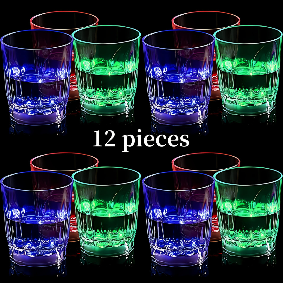 LED Light-Up Party Wine Glasses with Color-Changing Mode Wording, Small Cup Sets in 12 or 15-Piece Options for Birthdays, Weddings and Holiday Celebrations