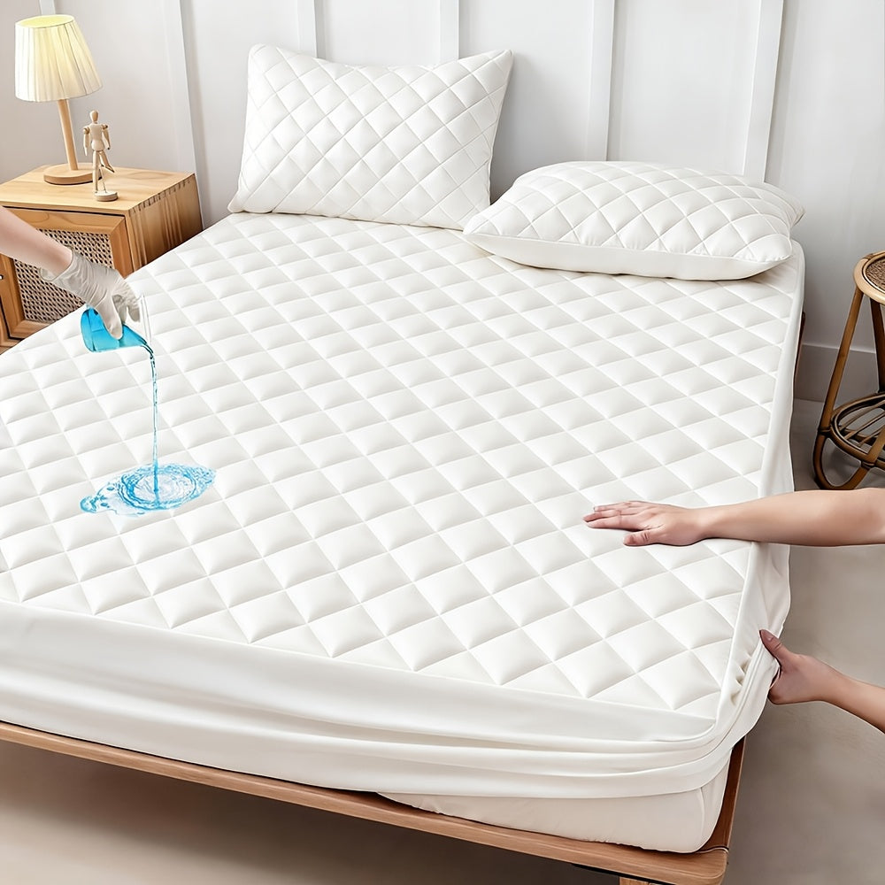Fitted Mattress Protector with Listed 9–15 Inch Pocket Range, Single Solid-Color Bed Cover in Twin, Full, Queen and King Sizes with Nine Color Labels