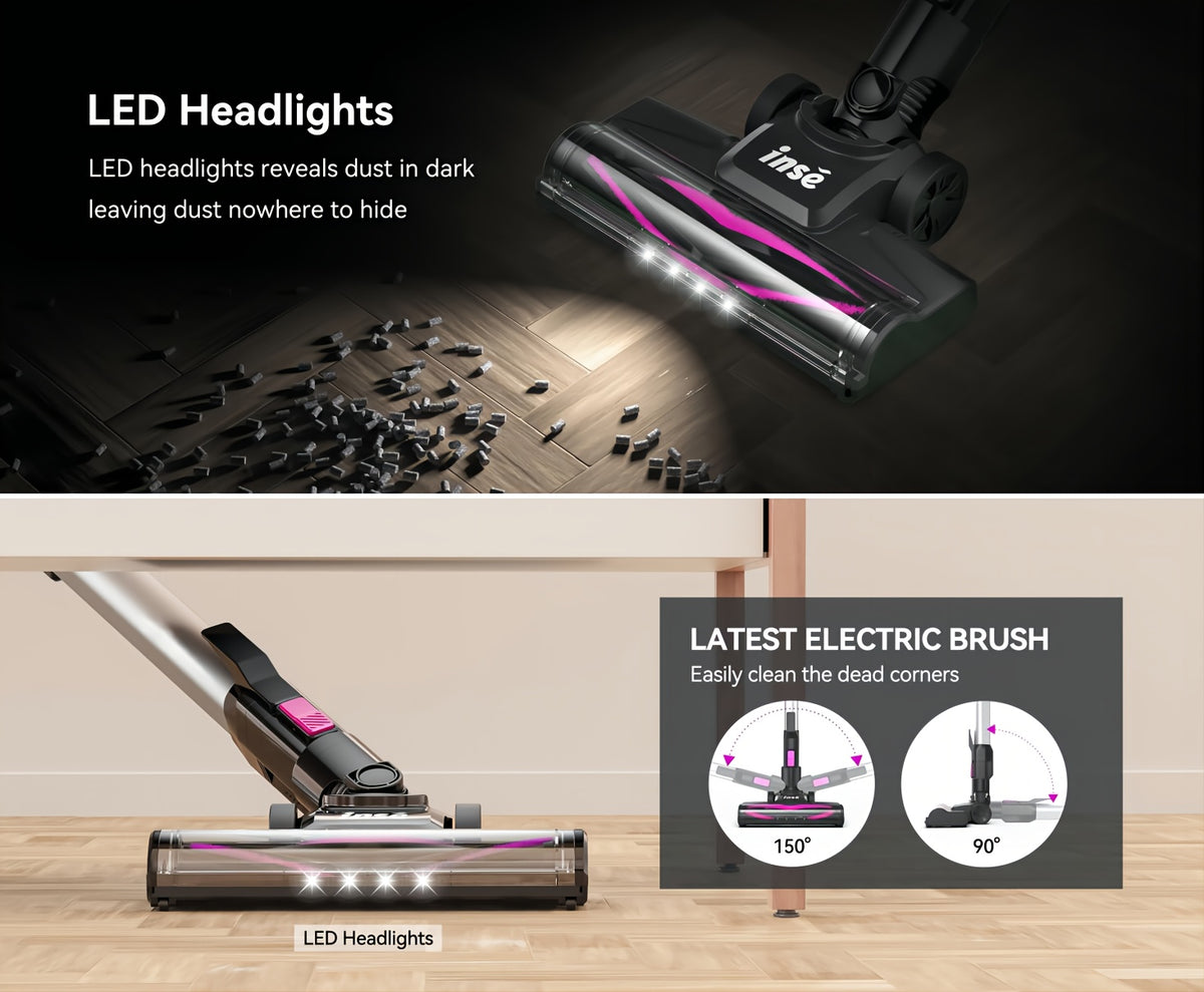 INSE Cordless Vacuum Cleaner, 6-in-1 Rechargeable Home Vacuum with Detachable Battery, LED Brush and 50.5oz Dust Cup for Hardwood, Carpet and Pet Hair