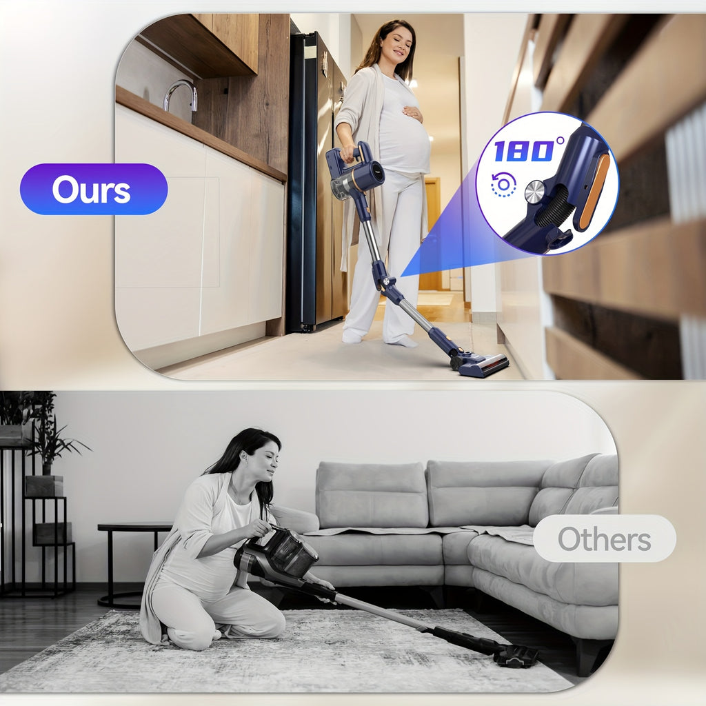 Cordless Vacuum Cleaner with 180° Foldable Tube, INSE Home Vacuum with LED Brush, Listed 45-Minute Runtime and 38.58oz Dust Cup for Hardwood and Pet Hair