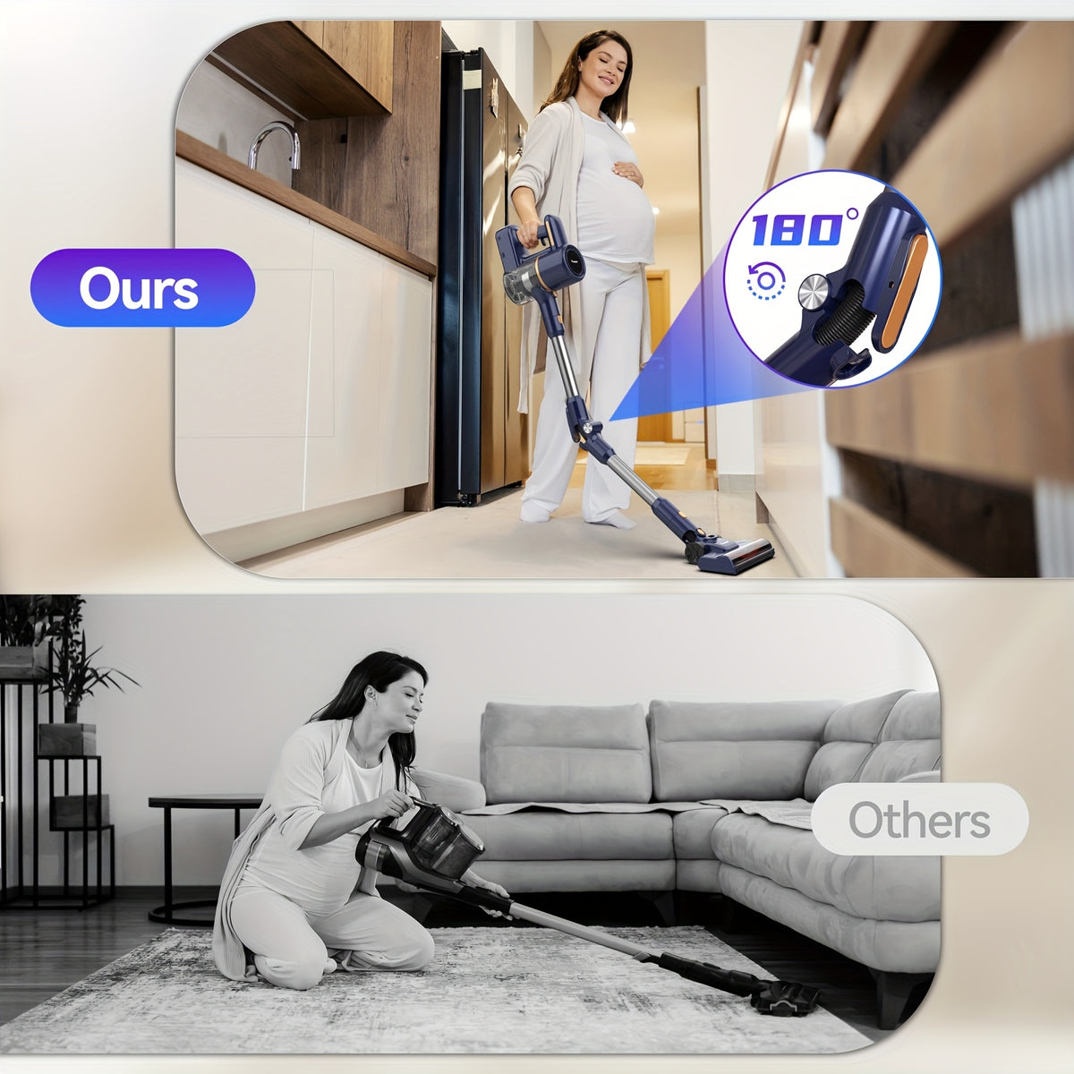 Cordless Vacuum Cleaner with 180° Foldable Tube, INSE Home Vacuum with LED Brush, Listed 45-Minute Runtime and 38.58oz Dust Cup for Hardwood and Pet Hair