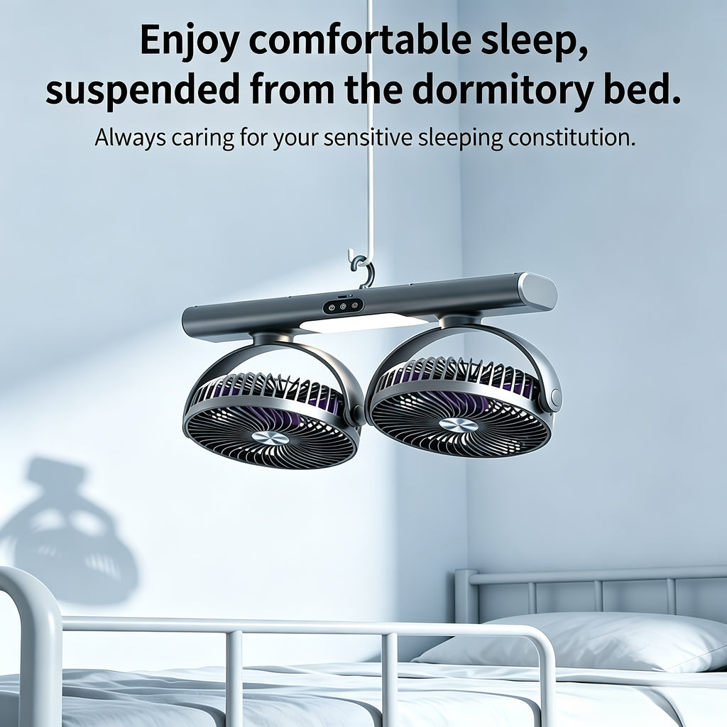 USB Fan with Night Light, 3-Speed Portable Ceiling and Wall Fan with Multi-Angle Airflow for Bedroom, Office Desk, Dorm and Camping