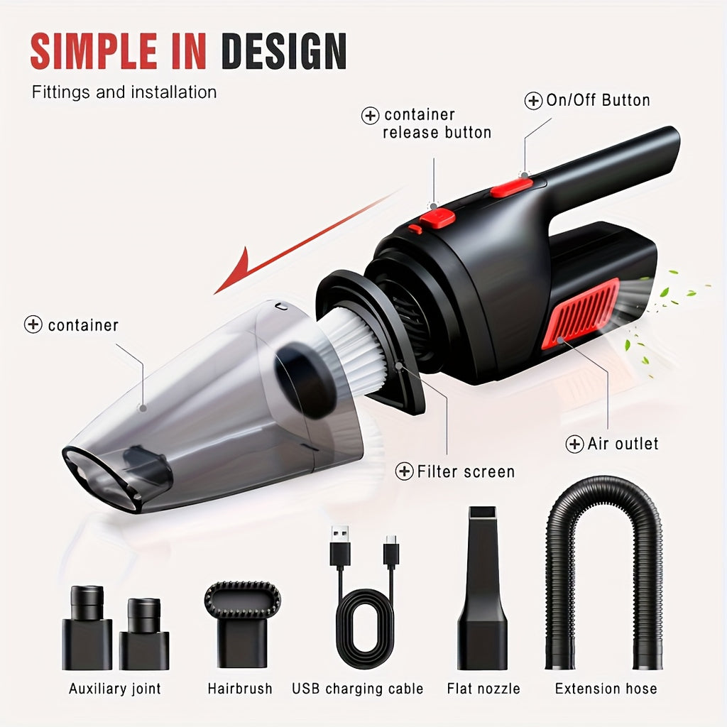 Handheld Car Vacuum Cleaner, 902 Wireless Black or Black Purple Model Options for Home and Office Spot Cleaning, Portable Vacuum for Everyday Cleanup