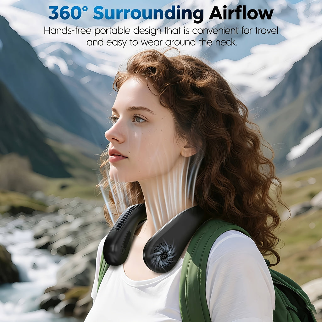 Four-Speed Bladeless Neck Fan, USB-C Rechargeable Wearable Personal Fan with 66 Air Vents and Hands-Free Airflow for Travel, Office, Cooking and Outdoor Leisure
