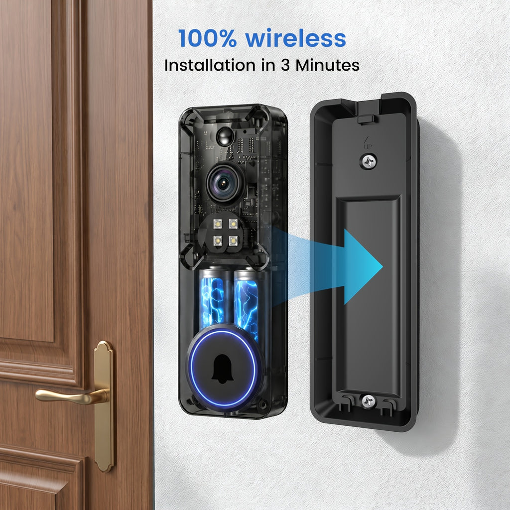 Puvue App Doorbell Camera with Wireless Video and Two-Way Audio, Black 1PC or 2PCS Options for Home Entry Monitoring and Everyday Visitor Communication