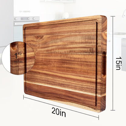 Large Wooden and Bamboo Cutting Board with Listed Juice Trough, Ordinary and Upgrade Size Options for Kitchen Food Preparation, Cheese Serving and Everyday Chopping