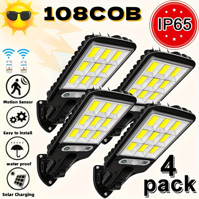 108COB Solar Wall Lights with Remote Control, Motion Sensor and Three Working Modes, 2, 4, 6 or 8-Pack Options for Supplemental Porch and Garage Lighting