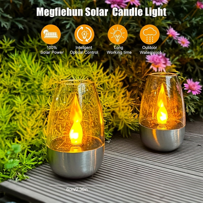 Solar Flameless LED Candles, Six-Piece Outdoor Decorative Light Set with Flickering Candlelight and Listed IP44 Rating for Patio Dinners, Weddings and Holiday Displays