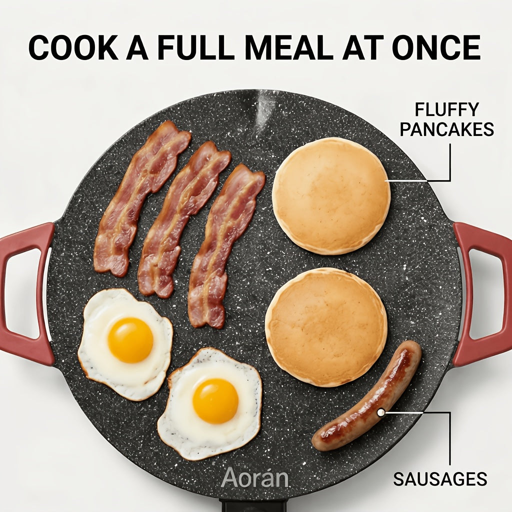 Red-Handle Electric Griddle with Nonstick Cooking Surface and Adjustable Heat Settings for Breakfast, Home BBQ and Family Meals, AR-01 or AR-02 Options