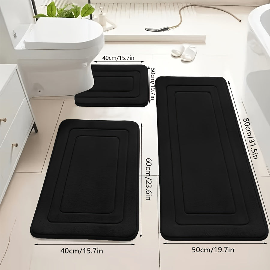 Polyester Bath Mats 3-Pack with Listed 610gsm Knit Fabric, Soft Absorbent Bathroom Rug Set in Six Colors for Sink, Tub and Shower-Side Floor Spaces