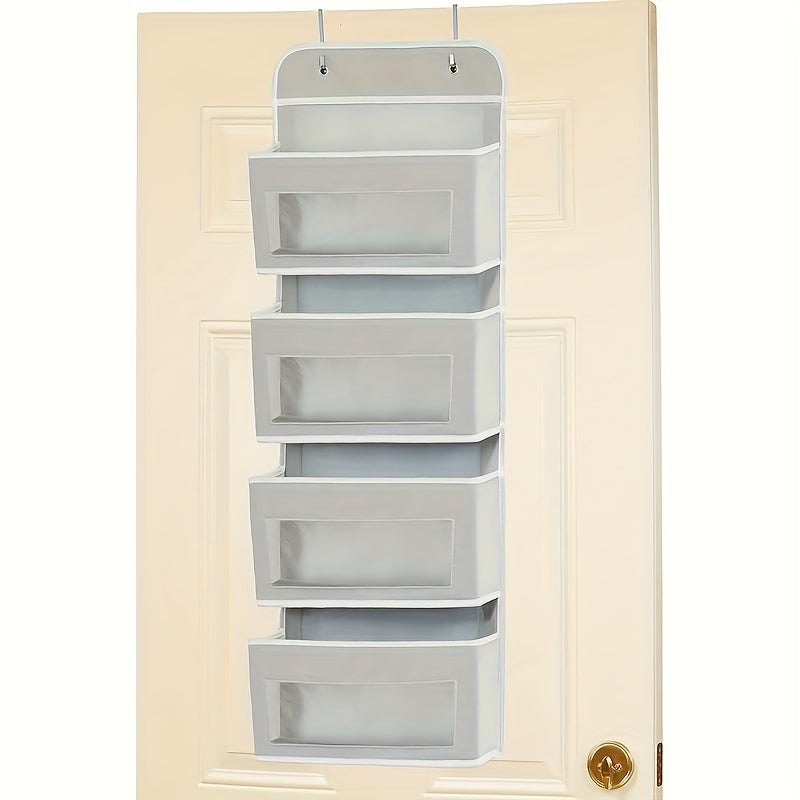 Four-Tier Fabric Door Organizer in Grey, Over-the-Door Pocket Storage for Bedroom Essentials, Bathroom Items and Closet Organization