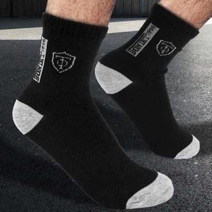 Men's Athletic Crew Socks Multipack in Mixed Colors, 5, 10, 20 or 40 Pairs with Shield and Mountain Design References for Sports and Everyday Casual Outfits