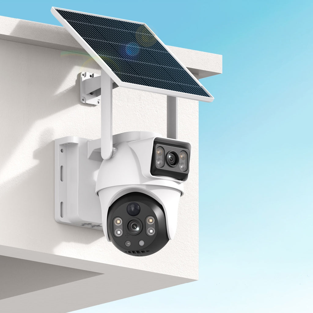 Solar WiFi Security Camera with Dual Lenses, Listed 4K and 360-Degree PTZ, 2.4GHz Outdoor Monitor with PIR Alerts, Color Night Vision and Two-Way Audio