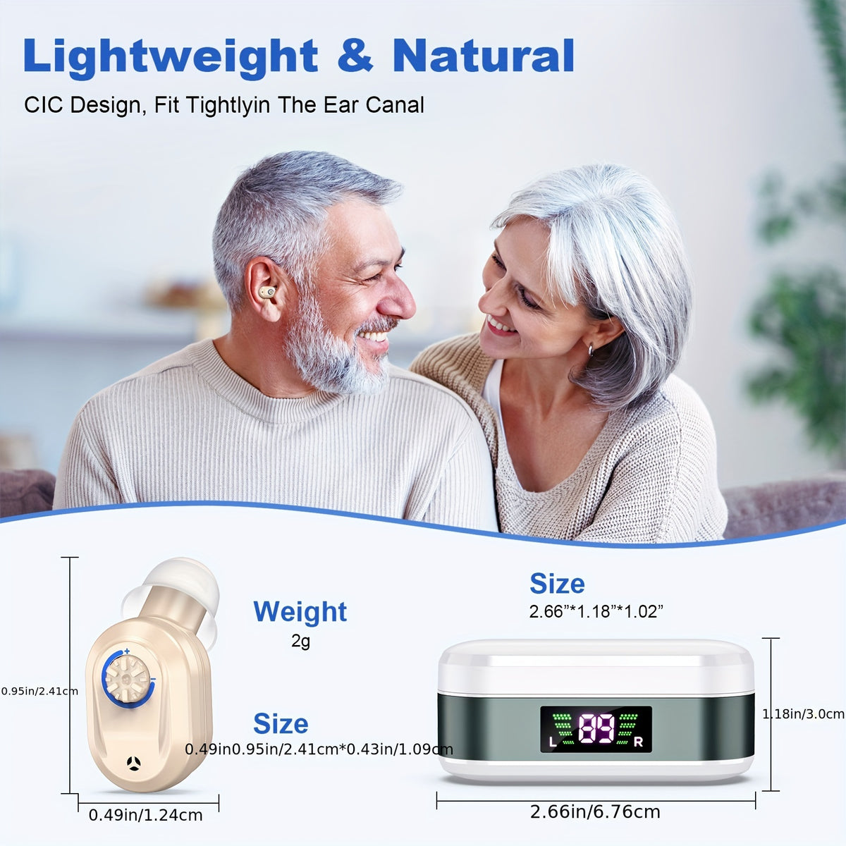 In-Ear Rechargeable Hearing Devices by K&FCOPTEE with Rotary Volume Control, Digital Display Charging Case and Three Ear Dome Sizes, One Pair