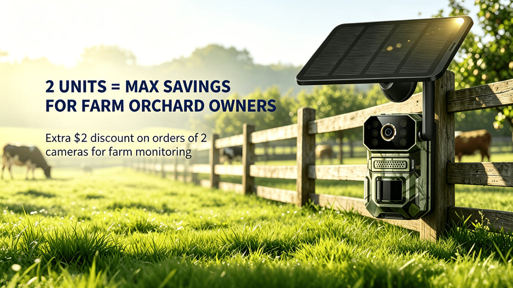 Farm Solar Trail Camera for Orchard and Livestock Monitoring with 125° Wide-Angle View, Listed 20W Solar Panel, 6000mAh Battery and Mounting Straps
