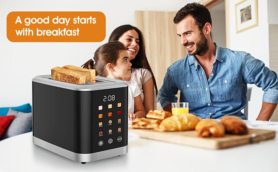 LCD Touchscreen Toaster with Two-Slice Capacity, Six Bread Types and Six Shade Settings, Listed Wide Slots with Bagel, Cancel and Defrost Functions