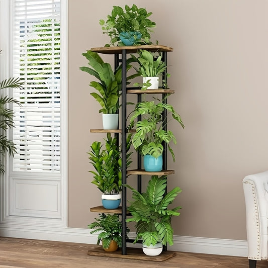 Indoor Plant Shelf with 4, 5 or 6 Tier Options for Listed 5, 6 or 7 Pot Displays, White, Black or Black Oak Styling for Living Room Corner Organization